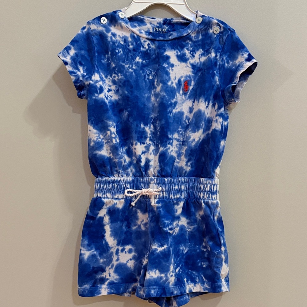 Polo by Ralph Lauren Blue & White Tie-Dye Girls Romper